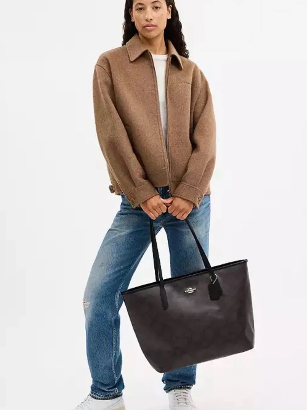 🤎Coach NWT Walnut Brown & Black Large City Tote In Signature C Monogram /Zipper